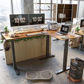 img 2 attached to 🪑 BANTI Triple Motors L-Shaped Electric Standing Desk, 63 Inches Adjustable Height Stand Up Desk, Sit Stand Home Office Desk with Rustic Brown Top and Black Frame