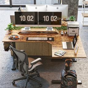 img 3 attached to 🪑 BANTI Triple Motors L-Shaped Electric Standing Desk, 63 Inches Adjustable Height Stand Up Desk, Sit Stand Home Office Desk with Rustic Brown Top and Black Frame