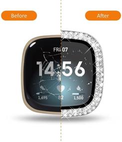 img 3 attached to 💎 Увеличьте и защитите свою Fitbit Versa 2 с Surace Crystal Diamond Темперированным стеклянным чехлом (3 шт., Черный/Серебряный/Прозрачный)