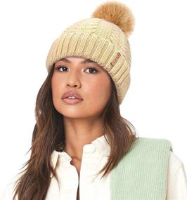 img 2 attached to 🧣 accsa Women's Winter Beanie with Soft Faux Fur Pom Pom, Cable Knit, Warm Fleece Lining, Chunky Knit Cuff - Trendy Hat for Women