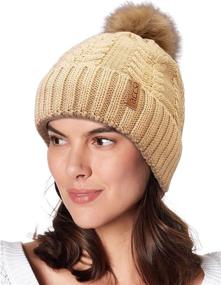 img 3 attached to 🧣 accsa Women's Winter Beanie with Soft Faux Fur Pom Pom, Cable Knit, Warm Fleece Lining, Chunky Knit Cuff - Trendy Hat for Women