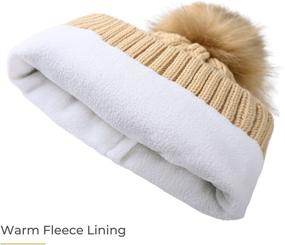 img 1 attached to 🧣 accsa Women's Winter Beanie with Soft Faux Fur Pom Pom, Cable Knit, Warm Fleece Lining, Chunky Knit Cuff - Trendy Hat for Women