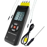 high-precision digital 4 channels k type thermocouple thermometer with metal & bead probes: handheld, backlit, high temp meter tester - multi measurement instrument tool logo