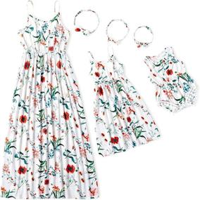 img 4 attached to 👗 IFFEI Mommy and Me Matching Dress: Spaghetti Strap Summer Casual Sundress for Beach - Sleeveless Dress with Headband