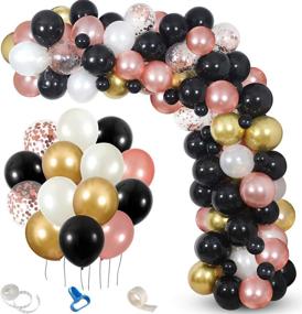 img 4 attached to 🎉 Graduations Bachelorette Retirement Bridal Shower Birthday Party Decorations - Balloon Garland Kit, Black Rose Gold + White Gold Rose Gold Confetti Balloons