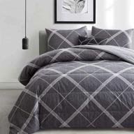 🛏️ atsense comforter set queen: all season 3-piece cotton fabric bedding, lightweight reversible duvet insert in grey & white (my005) logo