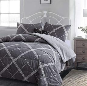 img 3 attached to 🛏️ ATsense Comforter Set Queen: All Season 3-Piece Cotton Fabric Bedding, Lightweight Reversible Duvet Insert in Grey & White (MY005)