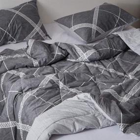 img 2 attached to 🛏️ ATsense Comforter Set Queen: All Season 3-Piece Cotton Fabric Bedding, Lightweight Reversible Duvet Insert in Grey & White (MY005)