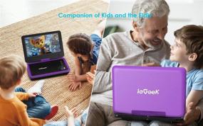 img 2 attached to 📺 ieGeek Portable DVD Player 12.5" with 10.5" HD Rotating Screen, Car Travel DVD Players with 5-Hour Rechargeable Battery, Region-Free Video Player for Kids and Elderly, Remote Control, TV Sync, USB & SD, Purple