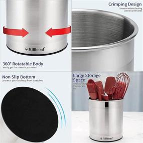 img 1 attached to Hillbond Stainless Steel Utensil Holder: Removable Divider, 360° Rotating, No Tip Over Base - Extra Large Kitchen Organizer