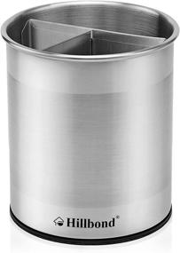 img 4 attached to Hillbond Stainless Steel Utensil Holder: Removable Divider, 360° Rotating, No Tip Over Base - Extra Large Kitchen Organizer