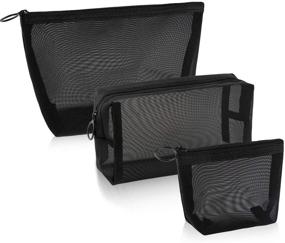 img 4 attached to 🔖 Versatile Set of 3 Mesh Cosmetic Bags – Perfect for Offices, Travel & More! (Black)