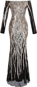 img 4 attached to 👗 Elegant Glitter: Angel-fashions Women's Sequin Flapper Ball Gown with Boat Neck & Long Sleeves