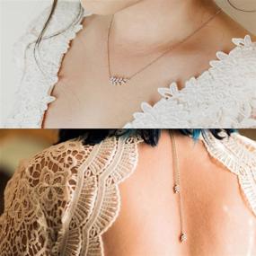 img 1 attached to 💎 SWEETV Elegant Bridal Back Necklace for Weddings, Bridesmaids - Crystal Leaf Chain Pendant Necklace for Women and Girls