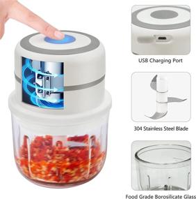 img 3 attached to 🔌 Electric Onion Chopper: Rechargeable 300ML Mini Food Processor with Sharp Blades & BPA Free Glass Bowl - Portable Mini Food Chopper for Garlic, Veggie, Salsa, Meat Dicing, Mincing