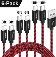 cleefun fast charging usb type c charger cable 6-pack, [3/3/6/6/10/10 ft] nylon braided usb c cable compatible with samsung galaxy s10e s10 s9 s8 plus s10+, note 9 10 8, moto g8 g7 g6, lg g8 g7 g6 logo