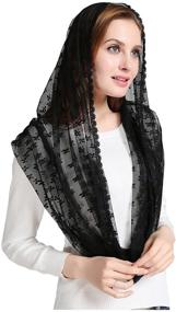 img 4 attached to 🍀 Ivory Infinity Scarf Mantilla Church Veil - Clover Decoration V38