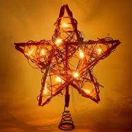 🌟 rustic rattan christmas star tree topper with 10 led lights - perfect for home decorations logo