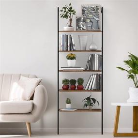 img 2 attached to Modern Stylish Wood Bookcase - IDEALHOUSE 5-Shelf Stand Bookshelf for Home Office, Open Wall Mount Ladder Bookshelf with Sturdy Metal Frame - Retro/Vintage Design