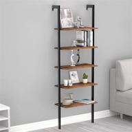 modern stylish wood bookcase - idealhouse 5-shelf stand bookshelf for home office, open wall mount ladder bookshelf with sturdy metal frame - retro/vintage design logo