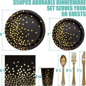 img 3 attached to 🎉 Premium Black & Gold Party Supplies - 350 PCS Disposable Dinnerware Set for Elegant Celebrations and Events - Ideal for Birthday, Graduation, Thanksgiving, Christmas 2022, and New Year's Eve Parties