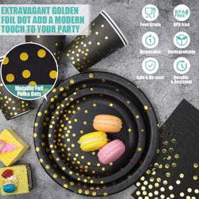 img 2 attached to 🎉 Premium Black & Gold Party Supplies - 350 PCS Disposable Dinnerware Set for Elegant Celebrations and Events - Ideal for Birthday, Graduation, Thanksgiving, Christmas 2022, and New Year's Eve Parties