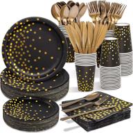 🎉 premium black & gold party supplies - 350 pcs disposable dinnerware set for elegant celebrations and events - ideal for birthday, graduation, thanksgiving, christmas 2022, and new year's eve parties logo