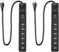 amazon basics 6-outlet surge protector power strip, with 2 usb ports - 2-pack, black logo