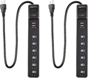 img 4 attached to Amazon Basics 6-Outlet Surge Protector Power Strip, with 2 USB Ports - 2-Pack, Black