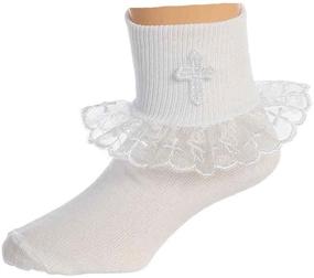 img 1 attached to Angelica Girls White Cross Socks 👼 for First Communion, Baptism, or Special Occasions