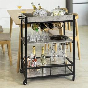 img 3 attached to 🛒 Haotian FKW56-HG Modern Design 3 Tiers Kitchen Trolley Serving Trolley with Wine Rack Metal & MDF (Grey): Efficient and Stylish Organization Solution for Your Kitchen