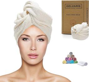 img 4 attached to GELVARIS HOME Natural Cotton Hair Towel Wrap - Super Absorbent, Healthy & Soft Hair Drying Towel - Quick Drying Turban for Wet Curly Long or Thick Hair (Cream)
