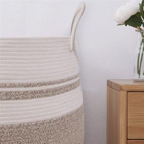 img 1 attached to 🧺 Large Woven Rope Laundry Hamper – 25.6" Tall Clothes Basket with Extended Handles for Bedroom and Bathroom Storage, Foldable – Yellow Variegated Design