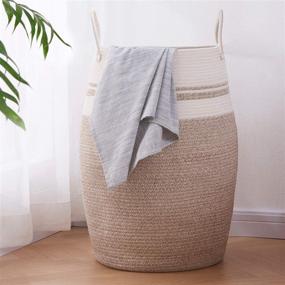 img 4 attached to 🧺 Large Woven Rope Laundry Hamper – 25.6" Tall Clothes Basket with Extended Handles for Bedroom and Bathroom Storage, Foldable – Yellow Variegated Design