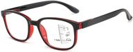 👓 reavee progressive multifocus reading glasses: blue light blocking for women and men - no line multifocus readers with spring hinge (red, 3.5x) logo