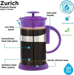 img 3 attached to GROSCHE Zurich French Press Coffee Maker - Purple, 11.8 fl oz, 3 Demitasse Cup, 350 ml - Stainless Steel Coffee Press with Filter