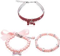 💎 adjustable rhinestone pearl dog necklace & collar set! bling crystal puppy accessory with full diamond collar for small girls, cats. perfect for pet birthday parties! logo