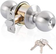 keyed entry door knob with lock - round bedroom door knob lock and key set - satin stainless steel - privacy/entry door lock логотип