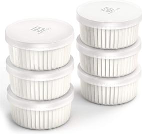 img 4 attached to Hatrigo Porcelain Ramekins with Silicone Storage Lids, Set of 6 🍽️ White Ramekins, 6 oz Capacity, Oven Safe up to 450°F, Dishwasher Safe