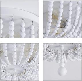 img 2 attached to 🕊️ White Wood Beaded Vintage Boho Chandelier with 3 Lights - Q&S Hallway Bedroom Light Fixture Ceiling Flush Mount for Small Farmhouse, Stairway, Gazebo, Locker, Dining Room