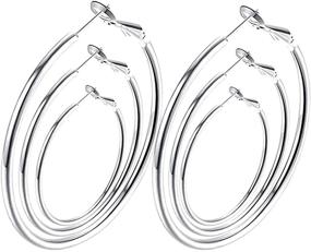 img 4 attached to 👂 Set of 3 Pairs of Hypoallergenic Stainless Steel Hoop Earrings for Women and Girls with Sensitive Ears - Big Cuicanstar Hoop Earrings in Various Sizes (30mm, 50mm, 60mm) - Dainty Loop Earrings in Sliver