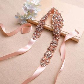 img 3 attached to Crystal Rhinestone Wedding Handmade Gold Blush