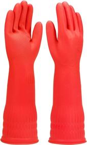 img 4 attached to Latex-Free Reusable Waterproof Cleaning Gloves - 3 Pairs for Household and Kitchen Dishwashing, Long-lasting Cotton Lined