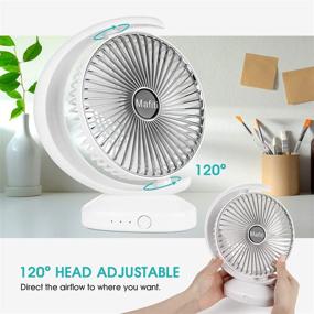 img 2 attached to 💨 MAFITI 8-inch Desk Fan - Rechargeable USB Battery Operated Fan - 3 Speed - Small Box Fan for Bedroom, Office, Home - 1-Pack in White