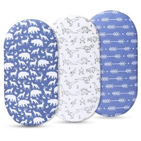 img 4 attached to 👶 Breathable 100% Cotton Bassinet Sheets for Boys - 3 Pack, Universal Fit for Most Bassinet Pads/Mattresses like Halo, MiClassic, Chicco Lullago, and More (Blue)