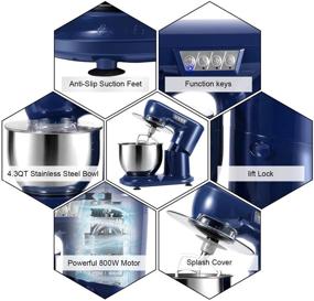 img 2 attached to 🍰 Aifeel Stand Mixer: Powerful 800W Electric Dough Mixer with 4.3 QT Bowl - Retro Blue Color - Whisk, Dough Hook, Beater Included