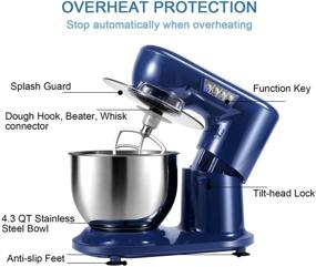 img 1 attached to 🍰 Aifeel Stand Mixer: Powerful 800W Electric Dough Mixer with 4.3 QT Bowl - Retro Blue Color - Whisk, Dough Hook, Beater Included