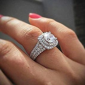 img 2 attached to 💍 Xiaodou Princess Cut Square Simulation Diamond Ring - 925 Sterling Silver CZ Promise Halo Engagement Wedding Band - Women Girl's Ring (Size 7)