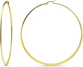 img 4 attached to 💎 Gem Stone King 3.5 Inch Stainless Steel Yellow Gold Tone Hoop Earrings, Flat Bottom, 88MM Diameter - Stylish Accessories