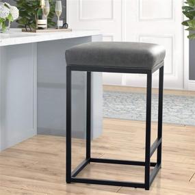 img 3 attached to 🪑 Grey Upholstered Barstool for Kitchen Counter - Maison Counter Height 24 Inch Backless Industrial Stool with Saddle Seat, Modern Island Stool, 330 LBS Weight Capacity - (1 Stool)